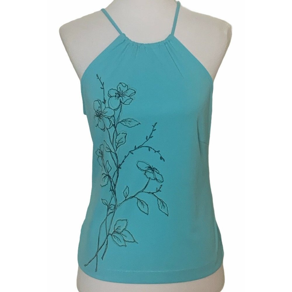 BCBG MAX AZRIA Halter Top Medium Shirt Turquoise